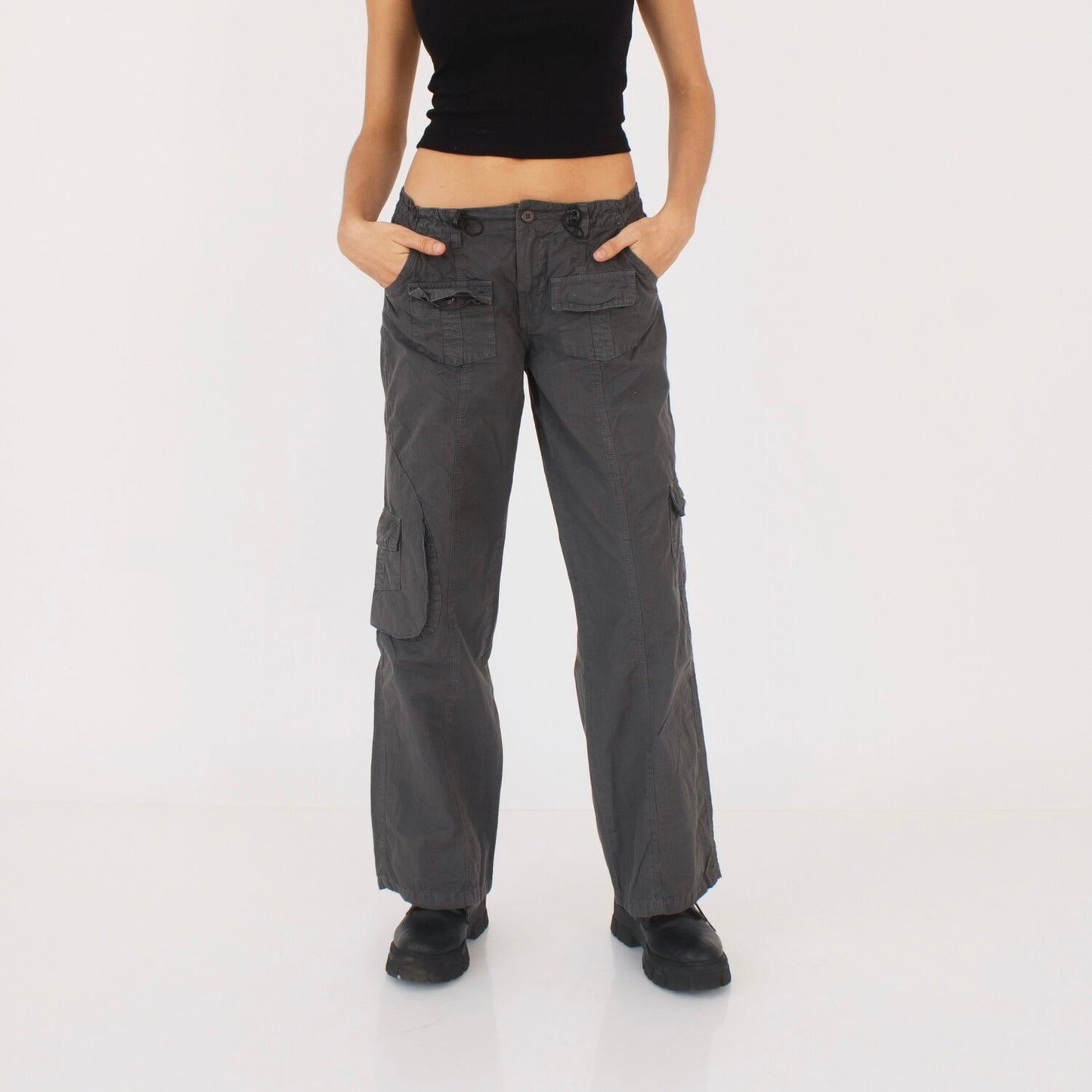Charcoal Cargo Low Rise Pants