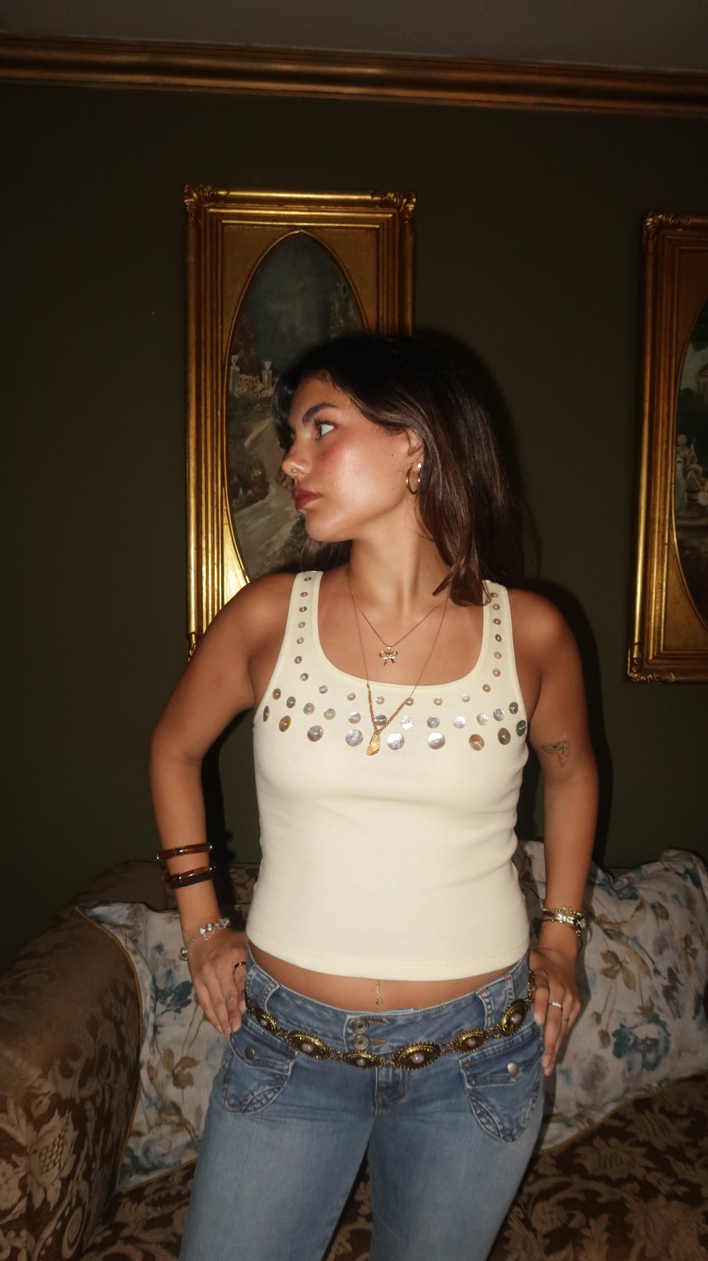 Crystal Button Top Cream