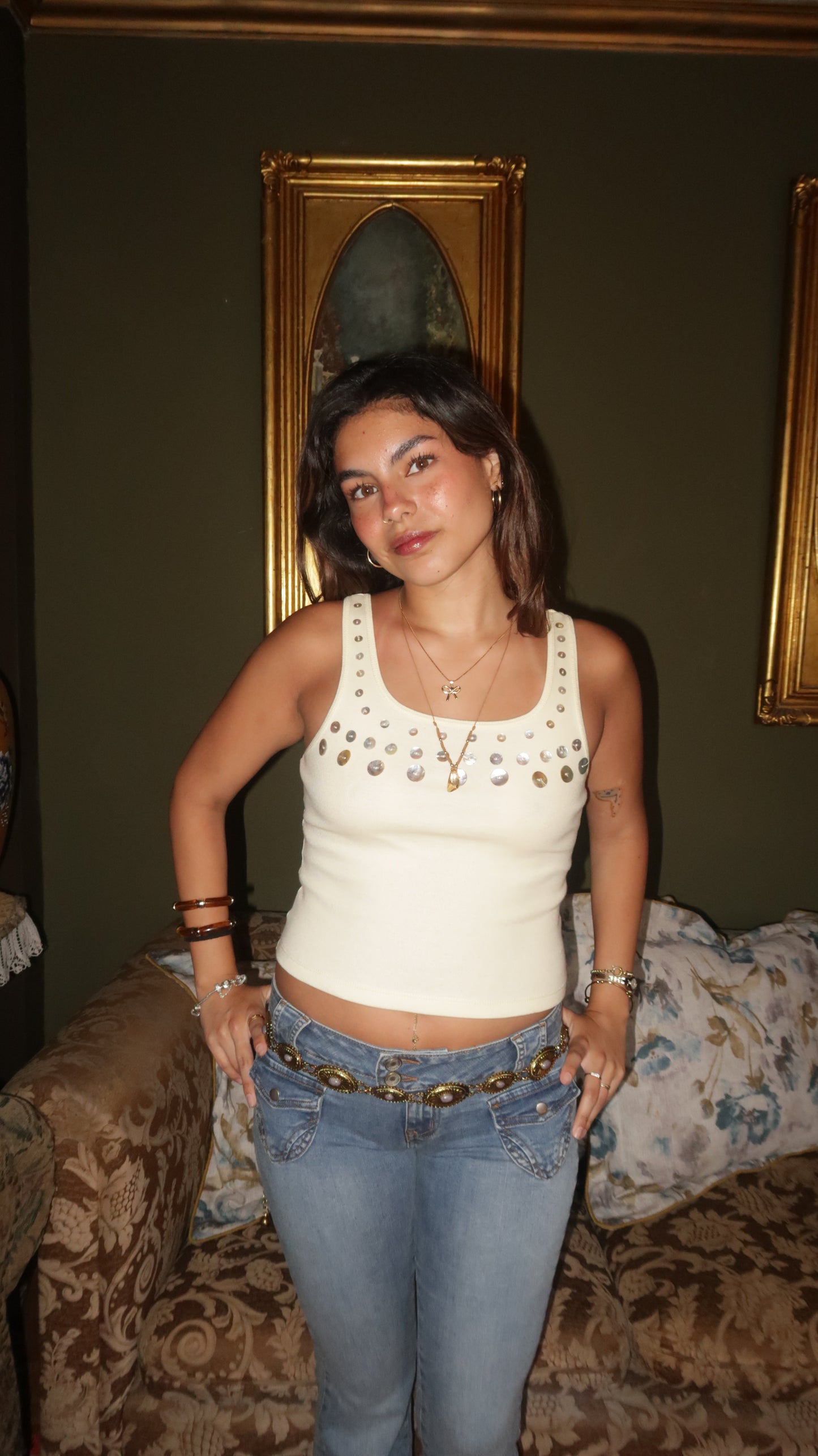 Crystal Button Top Cream